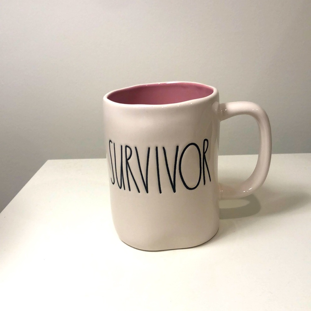 Rae Dunn SURVIVOR White with Pink Mug